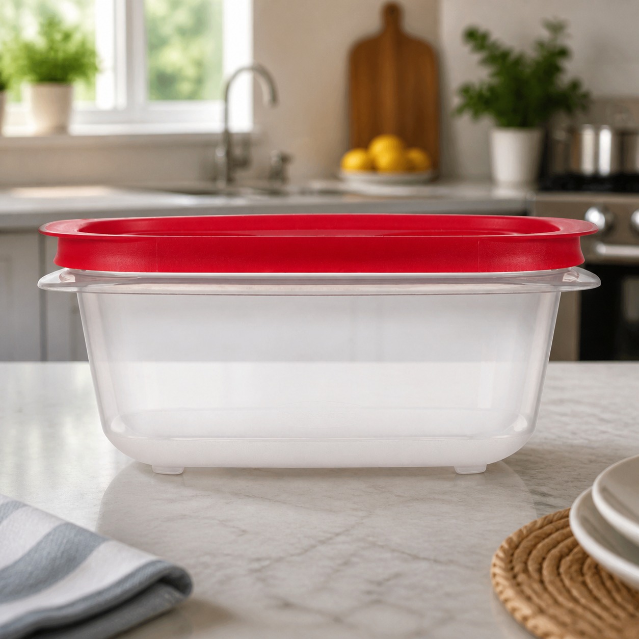 Meal Prep Kitchen - حاوية طعام مستطيلة حمراء مع غطاء