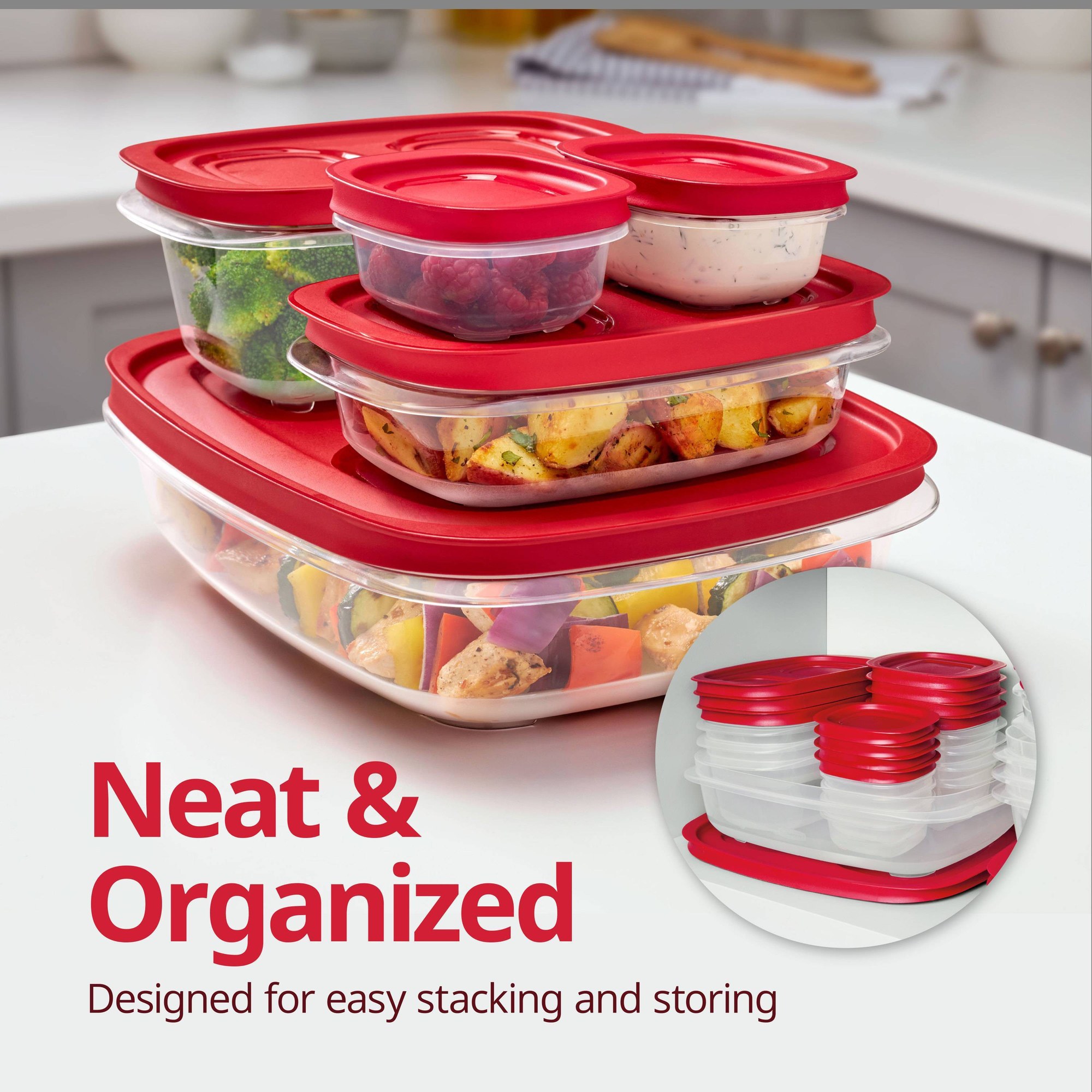 حاوية طعام مستطيلة حمراء مع غط - مراجعة Meal Prep Kitchen وسعره